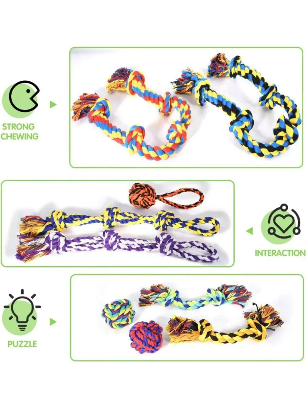 Large Tough Chew Toys for Aggressive Chewers | 9 Pack Heavy Duty Rope & Tug Toys